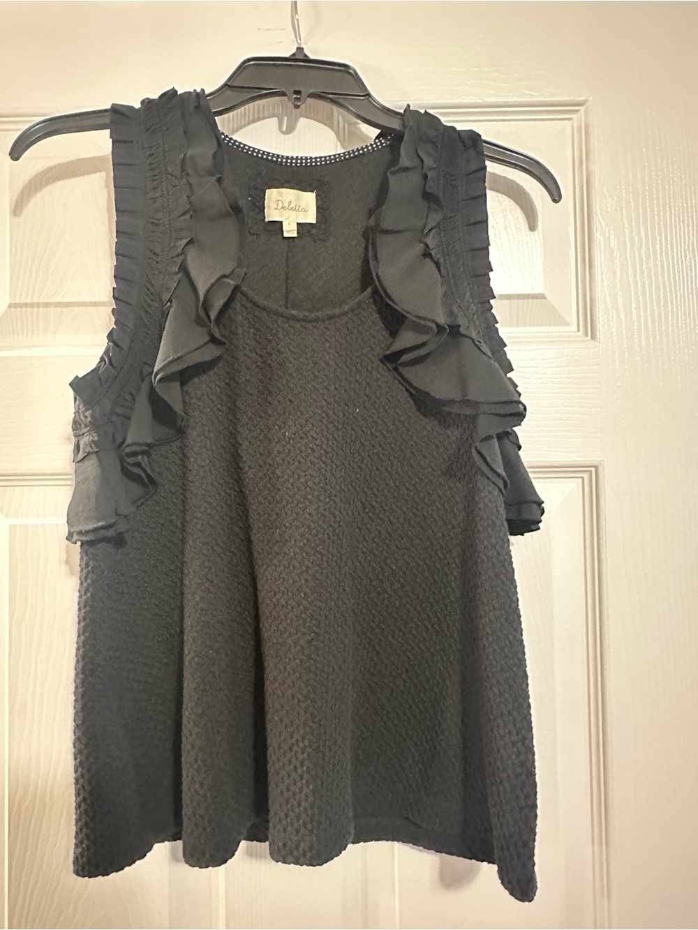 Deletta by Anthropologie Black Ruffle-Trim Textured Camisole